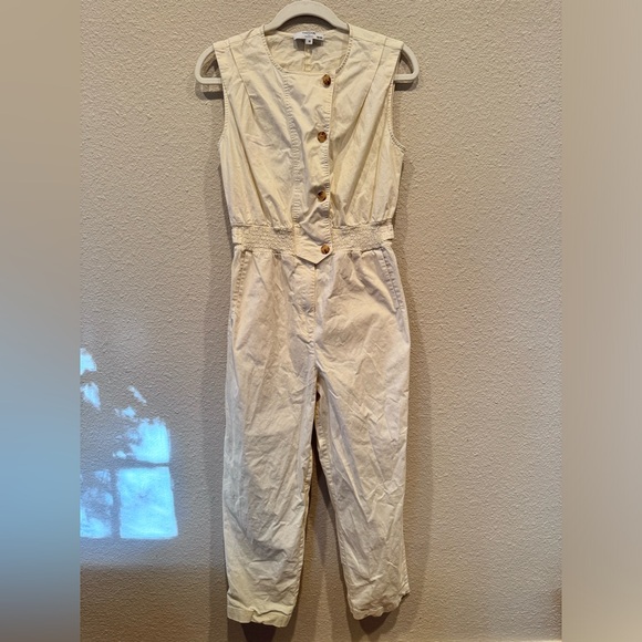 $490 Thakoon Asymmetric Jumpsuit cream white button down overalls romper belted - Picture 6 of 9